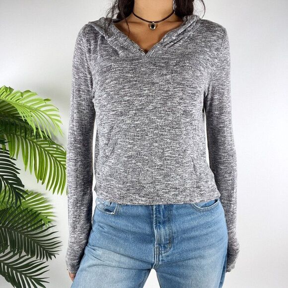 Vintage Gray Casual Indie Grunge Lightweight Pull Over Hoodie Long Sleeve Top /S - Picture 3 of 5